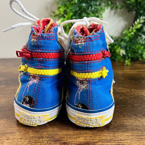 Ed Hardy High Top Sneakers 4 Boys Kids Lace Up Graphic Skulls Tattoo Canvas Red - Picture 7 of 13